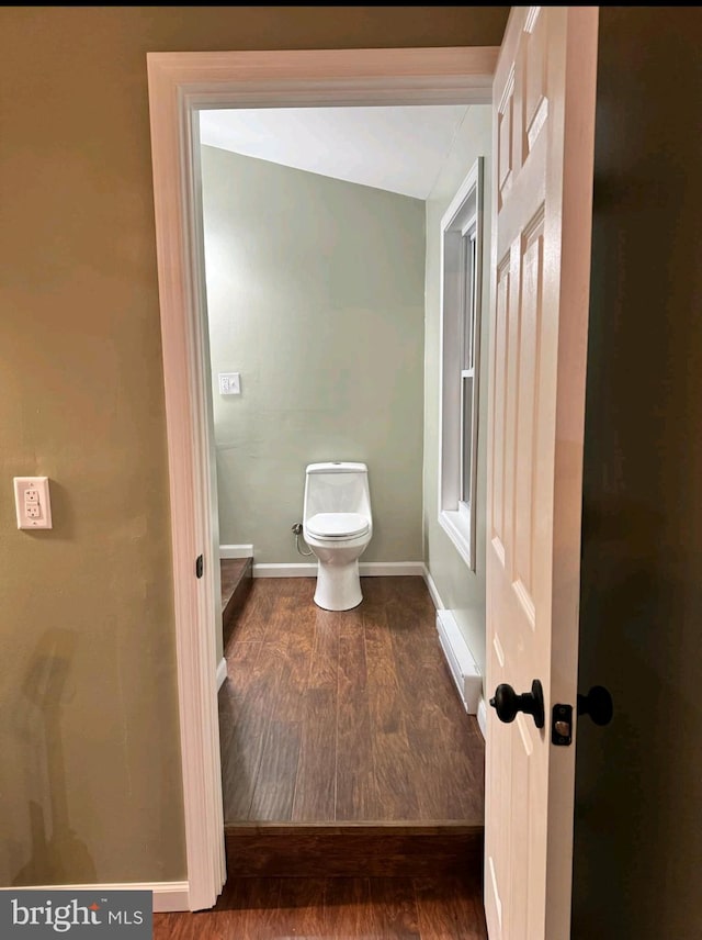 bathroom with wood-type flooring and toilet