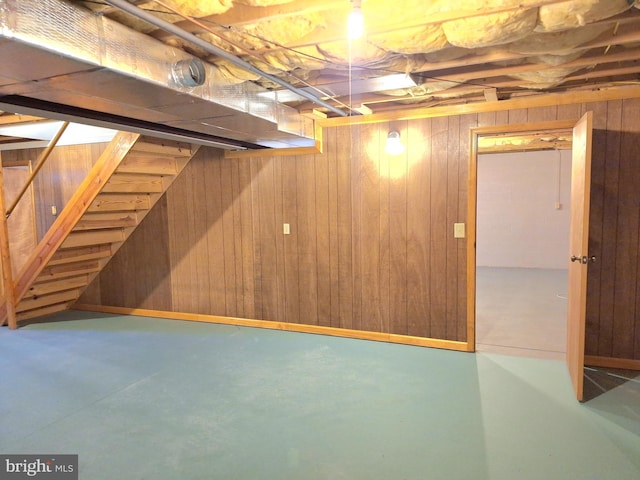 basement with wooden walls