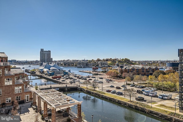 drone / aerial view featuring a water view