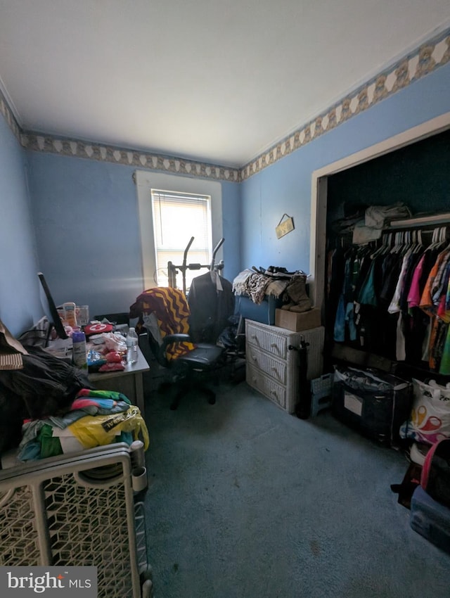 carpeted bedroom featuring a closet