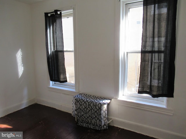 empty room featuring a healthy amount of sunlight and dark hardwood / wood-style flooring