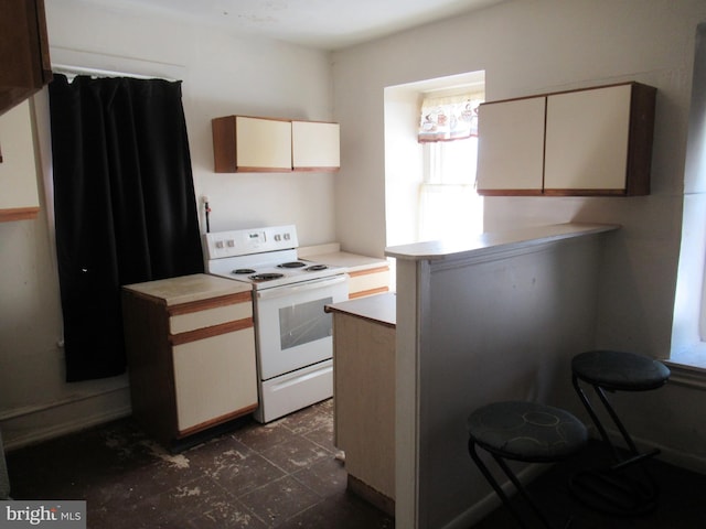 kitchen featuring white electric stove