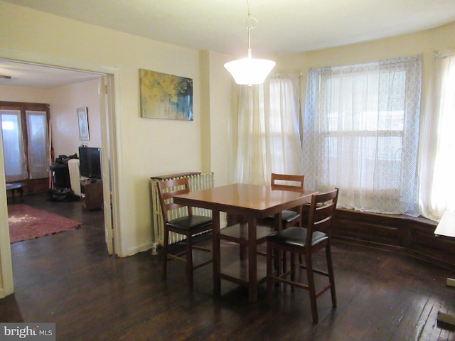 dining area featuring dark wood-type flooring