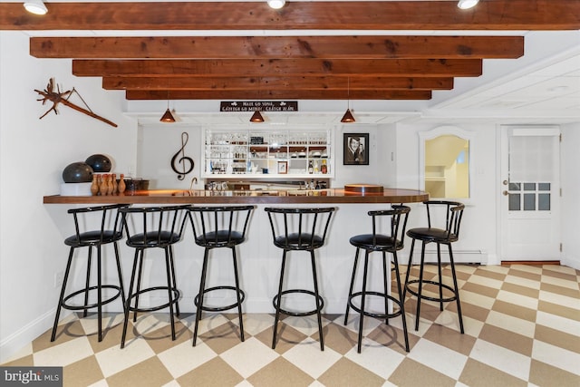 bar featuring beam ceiling