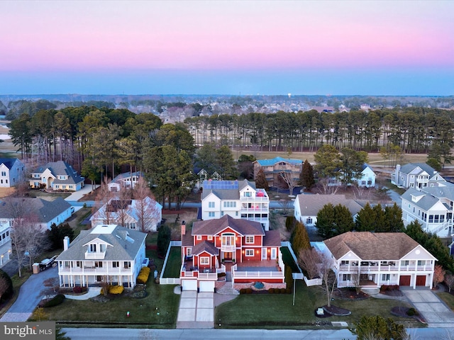 view of aerial view at dusk