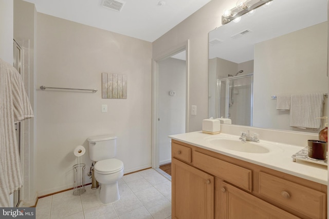 full bath featuring toilet, tile patterned flooring, visible vents, and vanity