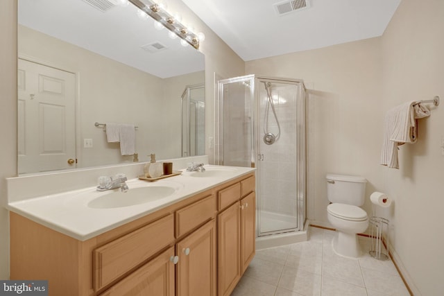 full bathroom featuring a shower stall, visible vents, a sink, and tile patterned floors