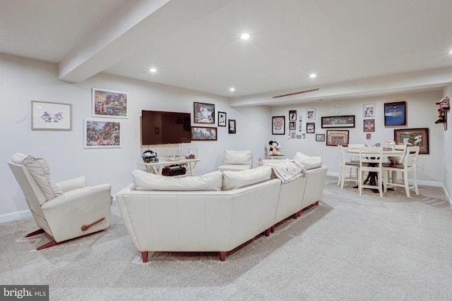 living room featuring light colored carpet