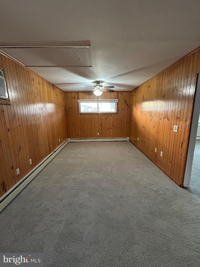 unfurnished room featuring carpet floors and baseboard heating