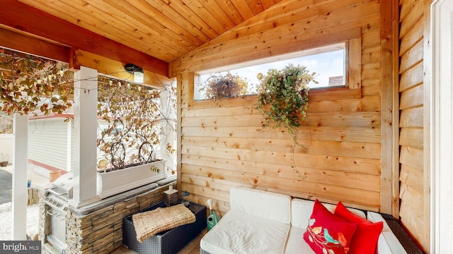 interior space featuring wood walls