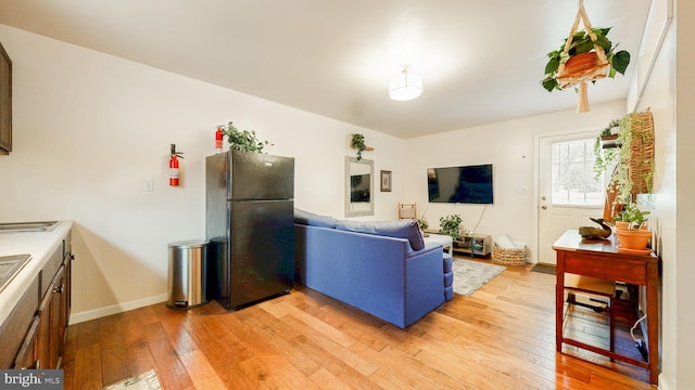 living room featuring baseboards and light wood finished floors