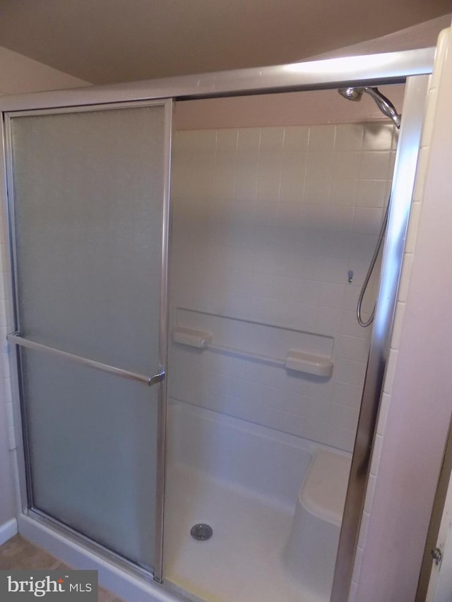 bathroom featuring a shower with shower door