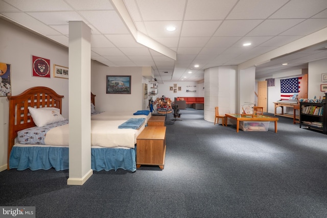 bedroom featuring a paneled ceiling and recessed lighting