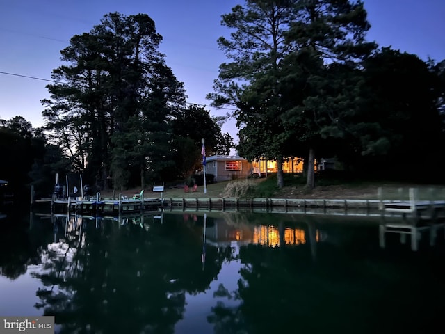 view of water feature with a boat dock