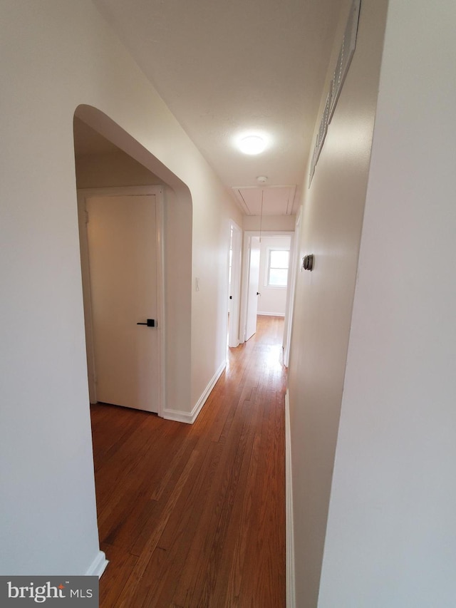 hallway with hardwood / wood-style flooring