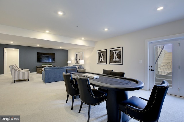 view of carpeted dining area