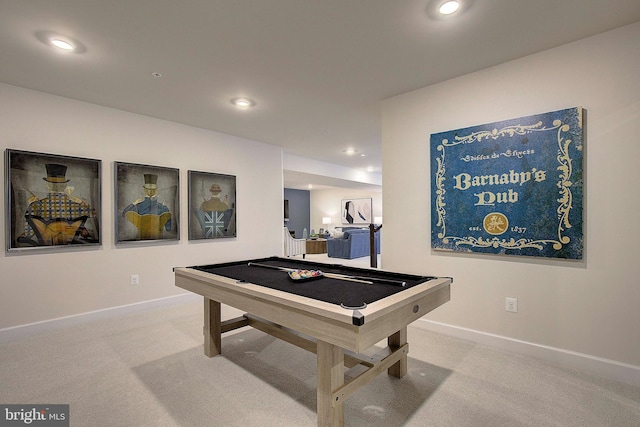 playroom featuring carpet flooring and billiards