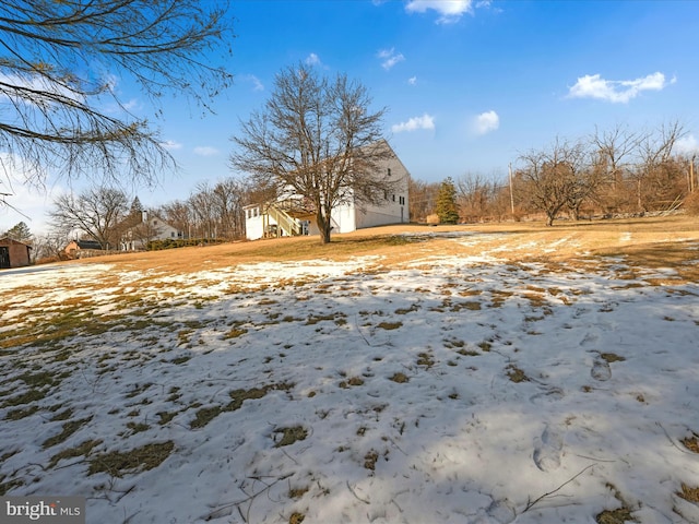 view of yard covered in snow