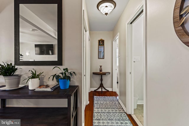 hall with hardwood / wood-style floors