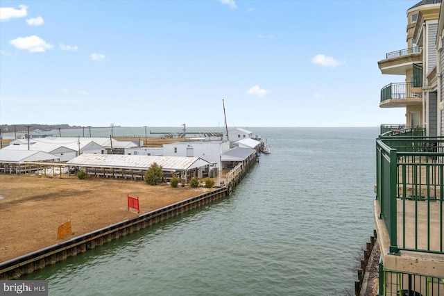 view of dock with a water view