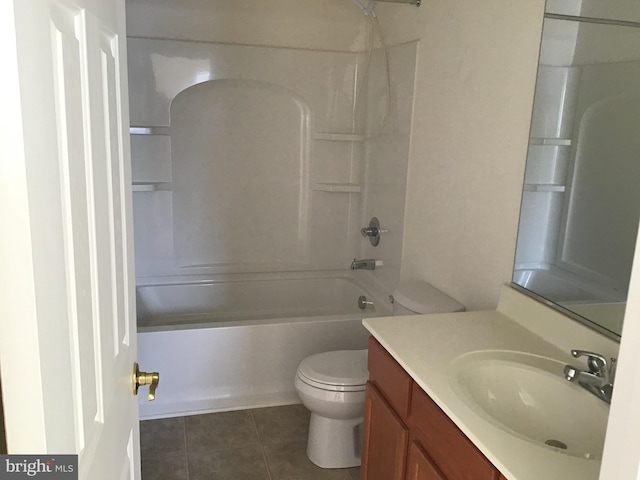 full bathroom with vanity, toilet, tile patterned flooring, and shower / bathing tub combination