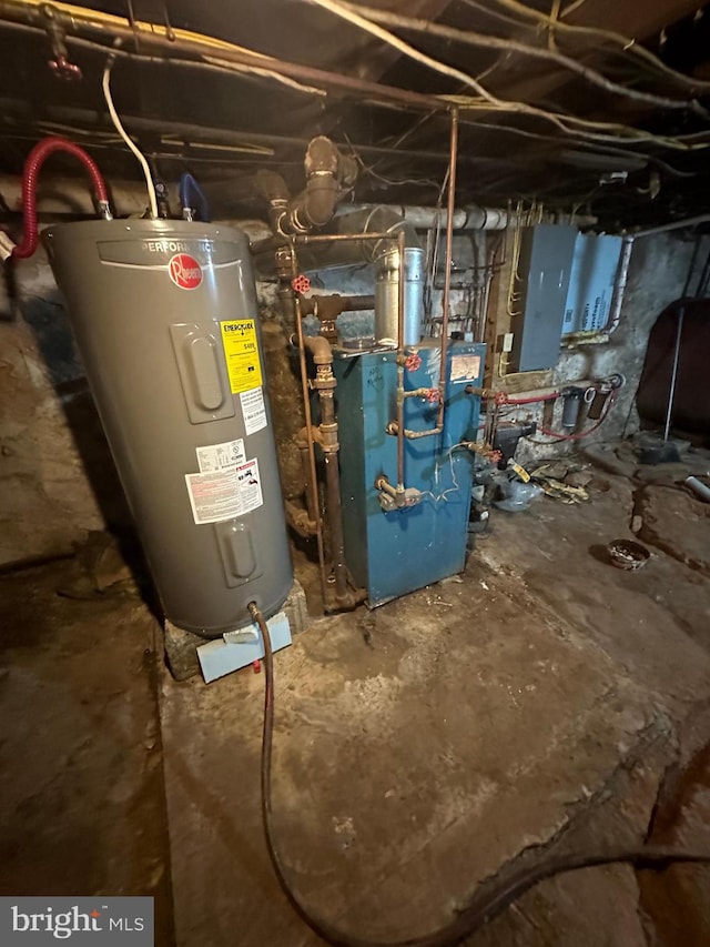 utility room with electric water heater and electric panel