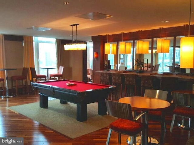 playroom featuring pool table and wood finished floors