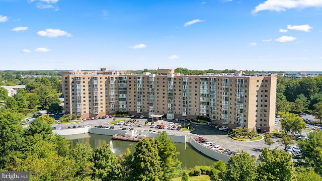 view of building exterior featuring a water view