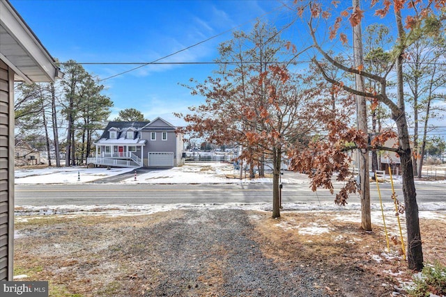 view of yard with a garage and driveway