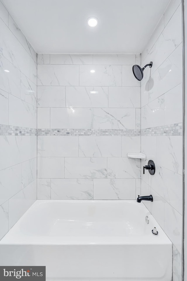 bathroom featuring shower / tub combination and recessed lighting
