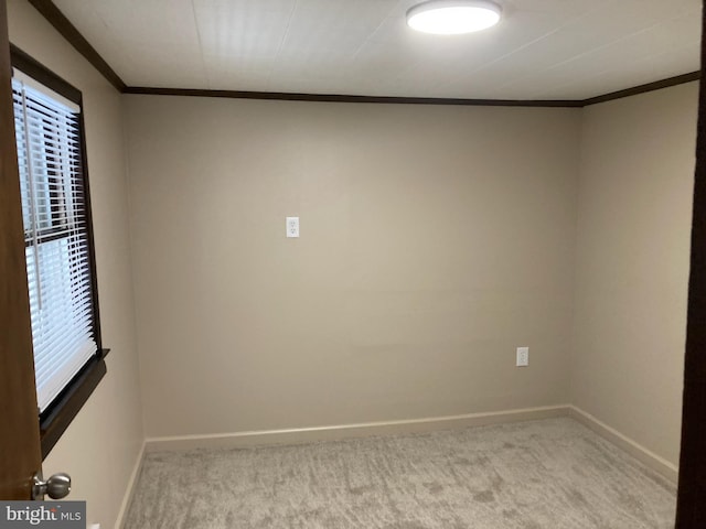 carpeted spare room featuring ornamental molding