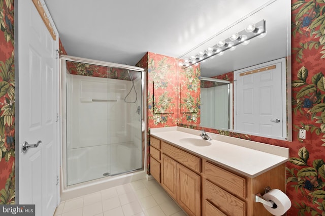 bathroom with vanity and walk in shower