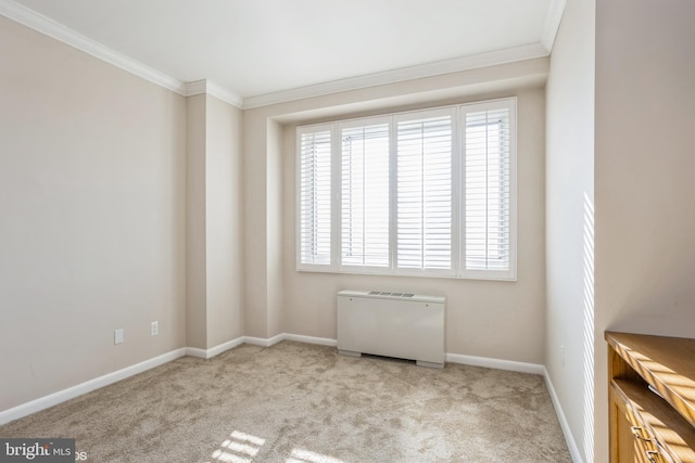 carpeted spare room featuring crown molding