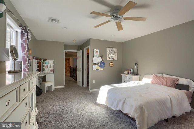 bedroom with carpet floors and ceiling fan