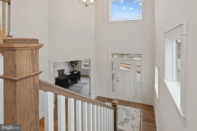 entrance foyer with a high ceiling and hardwood / wood-style floors