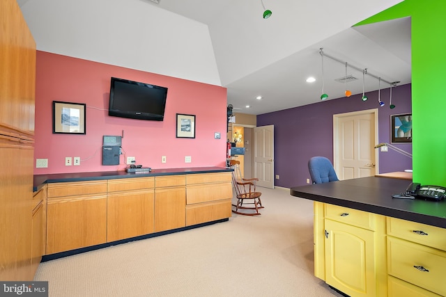 kitchen featuring light carpet