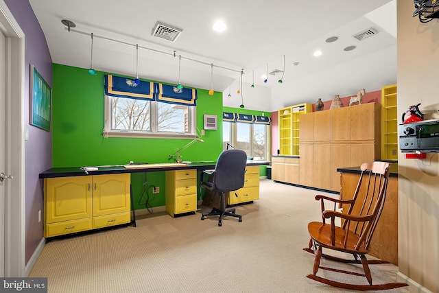 view of carpeted home office