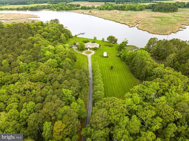 birds eye view of property with a rural view and a water view