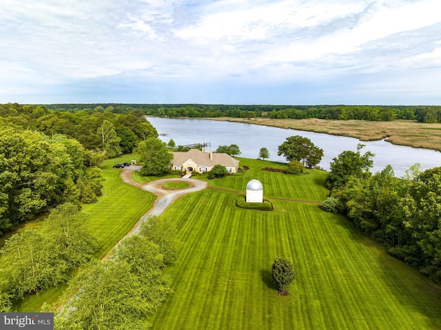 aerial view featuring a water view