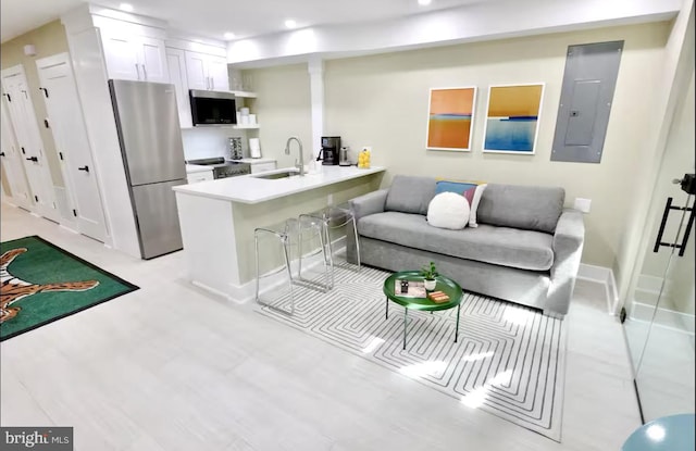 living room with sink and electric panel