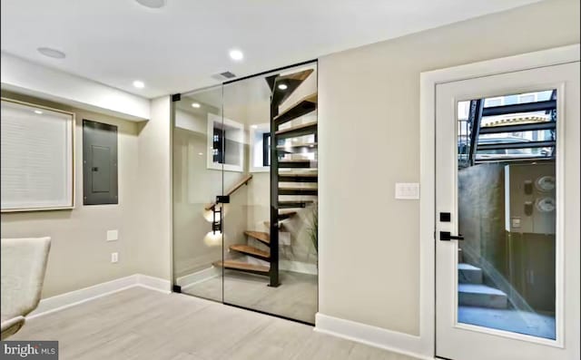 interior space featuring hardwood / wood-style floors and electric panel