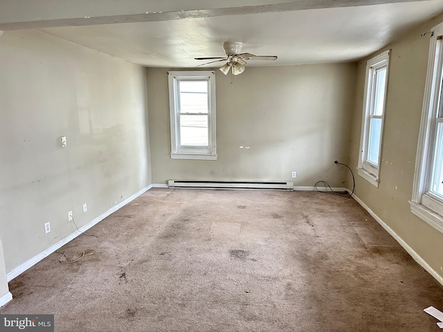 spare room with a baseboard radiator and carpet flooring