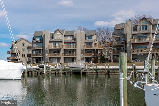 dock area featuring a water view