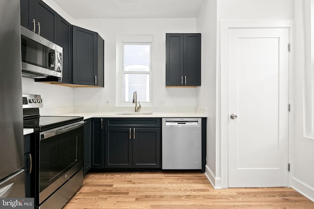 kitchen featuring sink, light hardwood / wood-style flooring, and appliances with stainless steel finishes