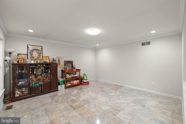 interior space with crown molding