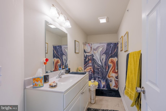 bathroom with vanity and a shower with curtain