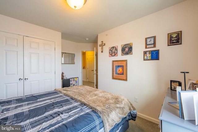 bedroom with a closet and carpet flooring