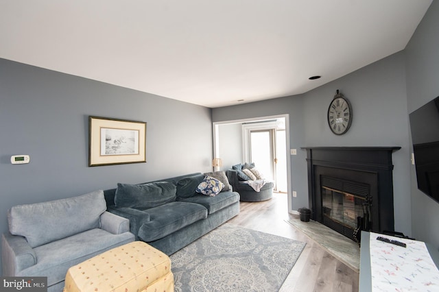 living room featuring light wood-type flooring