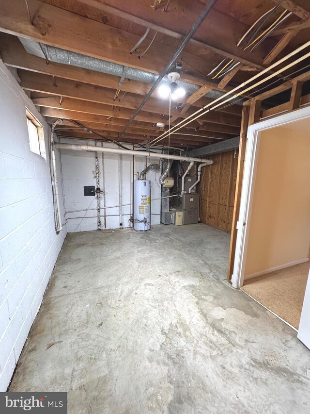 unfinished below grade area with water heater