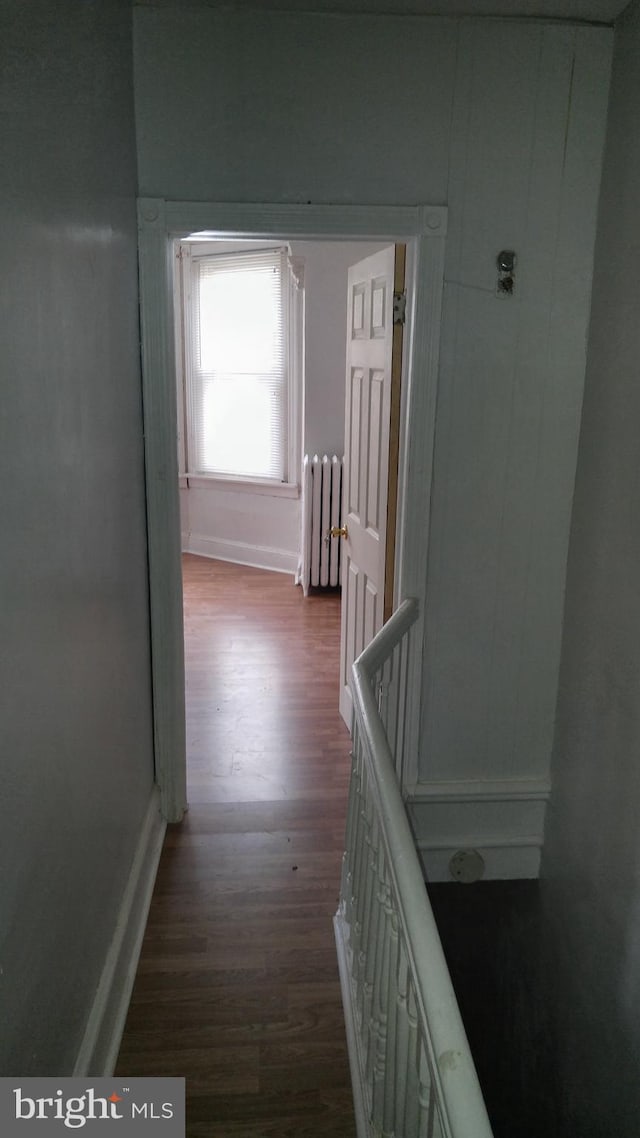 hall featuring radiator and hardwood / wood-style floors